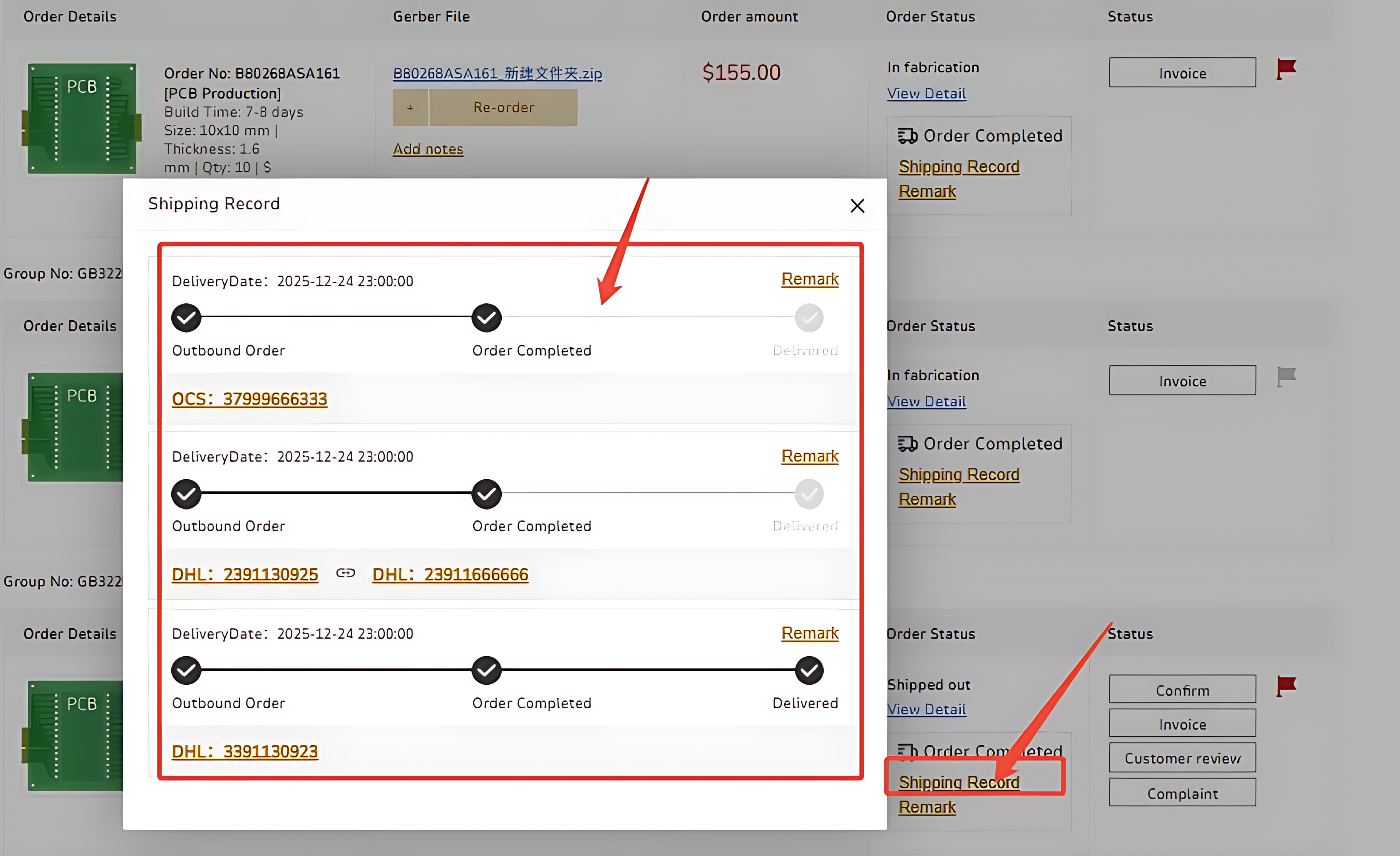 PCB order tracking 1